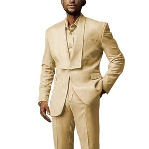Men's Suits Blazers 2024 Slim Fit Wedding Suit For Men 2 Pieces Gold Fashion Business Elegant Italian Style Tailcoat BlazerPants Costume Homme 2