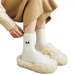Женские носки с мультяшным выражением, норковые бархатные утолщенные хлопковые плюшевые носки, теплые, пушистые, зимние, напольные