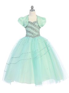 Güzellik Yeşil Beyaz Pembe Tül Boncuklar Zemin Uzunluğu Çiçek Kız Elbise Kız Pageant Elbiseleri Doğum Günü Elbiseler Kızın Özel SZ 2 4 6 8 10 12 D318004 Küçük Katlı