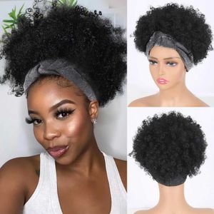 Sentetik peruklar afro kafa bandı peruk Kinky kıvırcık peruklar kadınlar için kısa kıvırcık siyah kafa bandı peruk doğal afro peruk ile gümüş kafa bandı takılı kıyı 240318