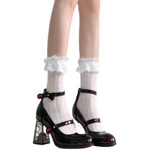 Boots Mary Jane Ayakkabı Kadınlar İçin 2023 Yaz Zarif Gül Blok Topuk Lolita Kızlar Artı Boyut Yuvarlak Kafa Fransız Pompaları Kadın Ayakkabı