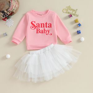 Elbiseler Mababy 9m4y Noel Yenidoğan Bebek Kız Giysileri Setleri Mektup Üstleri Tül Tutu etekleri Noel Kostümler Toddler Kıyafetler D05
