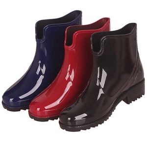 HBP Não-Marca à prova d' água barato feminino ao ar livre botas de tornozelo de PVC sapatos de chuva de PVC mulheres preto caminhadas botas de chuva de salto alto