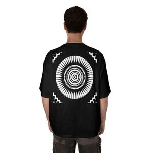 Homens camisetas Qualidade na moda roupas algodão americano hip-hop círculo luz retro estilo abstrato tatuagem personalizado graffiti esportes mens tees j240316