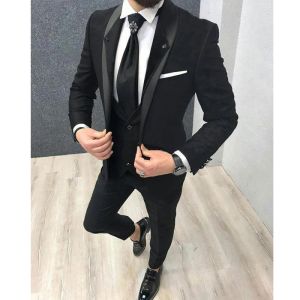 Костюма Black Slim Fit Men Suits for For For For Foring 3 Piece Formal Groom Puxedos для свадебного выпускного выпускного бала