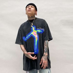 Tasarımcı Tshirt Soyut Baskılı Kısa Tişört Erkekler için Yıkanmış ve Yıpranmış Yuvarlak Yuvarlak Yuvarlak Yarım Knapısı Hip-Hop Moda Etiketi Kısa Kollu