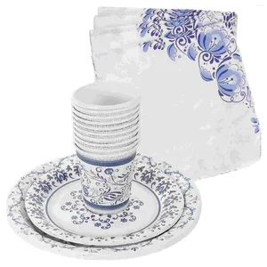 Наборы столовой посуды, синие и белые фарфоровые тематические бумажные тарелки для вечеринки, одноразовая посуда для дня рождения