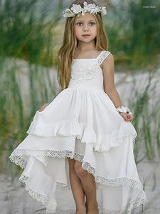 Kız Elbiseler Beyaz Çiçek Sırıştırıcıları Şifon Düğün Çocukları İçin Dantel Plajı ile Doğum Günü Partisi İlk Cemaat Balo Kıyafetleri