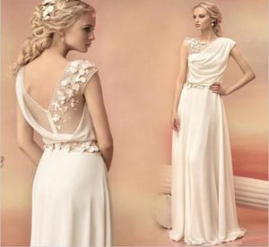 Uzun Akşam Elbiseleri 2016 Gelin Prenses Ziyafet Dantel Şifon Balo Elbisesi Yunan Tanrıça Zarif Sırtsız Çiçek Artı Boyutu Resmi DR4635463