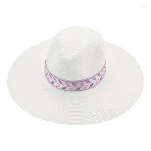 Beralar Straw Hats Kadınlar Yaz Şapkası Büyük Brim 9.5cm Fedora Panamas Solid Haki Sombreros de Mujer için Siyah Beyaz Plaj