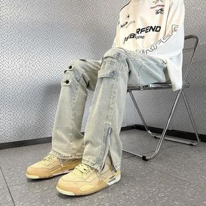 Jeans da uomo Pantaloni da cowboy maschili con spacchi per uomo Pantaloni svasati Bootcut Cerniera Punk Kpop Lusso stile coreano impilati Retro Denim morbido