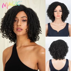 Peruk sihirli 12 inç kısa bob peruklar afro kinky kıvırcık peruk sentetik saç dreadlock siyah kadınlar doğal burgandy yumuşak saç cosplay