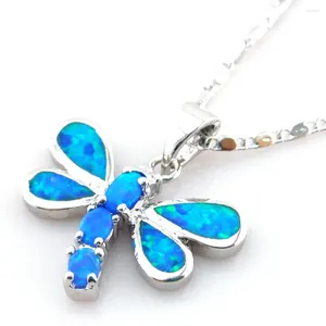 Ожерелья с подвесками, модные украшения с синим опалом; стрекоза