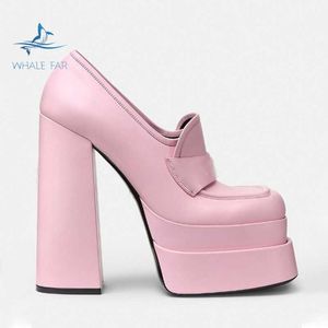 Hbp não-marca jingyuan sapatos de fábrica elegantes bombas femininas dedo do pé quadrado mocassins de salto alto grosso plataforma de camada dupla atacado