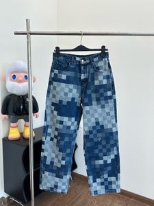 Falection 24SS Damier Denim Skate Pants Allover Damoflage em jeans jacquard algodão jeans retos