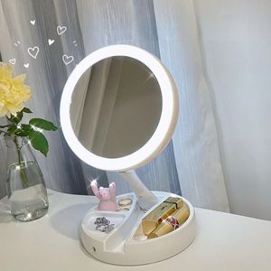 Katlanabilir USB Şarj veya Pil Led Ayna Makyajı Beyaz Vanity Kozmetik Ayna Işık 10x büyüteç aynaları