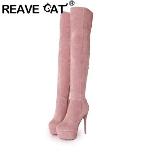 Stivali Reave Cat Woman Platform Over Knee High Boots TOIN TAPOLO TANNO STUPPER CRAPPER BIGE 3243 POSCIMENTO ROSA ROSA SOLED BLUSI BLUSI S2763