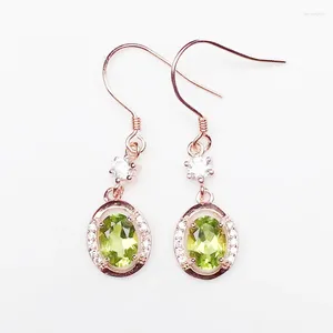 Dangle Küpeler Doğal Gerçek Peridot Damla Küpe 5 7mm 0.95Ct 2pcs Taş 925 Sterling Gümüş Güzel Takı Erkekler veya Kadınlar için x21871