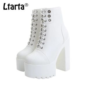 Boots Ltarta Wome White Black Boot Singer Chunky Heel Botties Platform Performance Super High Heel Stage Boots Zyw83112