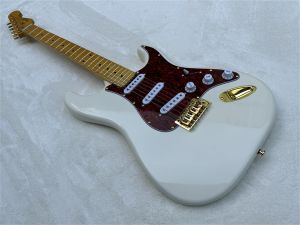 Guitar Factory Custom cremeweiße 6-saitige E-Gitarre, Ahorngriffbrett, goldene Hardware, rotes Schildkröten-Schlagbrett