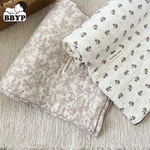 4 слоя винтажные муслиновые одеяла с цветочным принтом для лета, муслиновые одеяла для младенцев, корзина, простыня 240313
