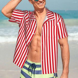 Erkekler Sıradan Gömlek Şeker Çizgili Plaj Gömlek Erkek Kırmızı ve Beyaz Hawaii Kısa Kollu Grafik Gevşek Büyük Boy Bluzlar Hediye