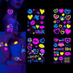Sevgililer Günü Sticker Dövmeleri Geçici Floresan Parlayan Aşk Etiketleri Düğün Partisi Gece Bar Dövme Vücut Sanat Dekoru 240311