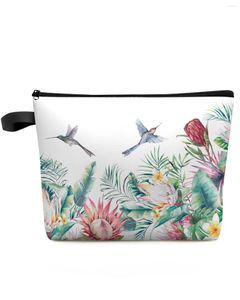 Kozmetik çantalar pastoral tropikal bitkiler çiçekler sinek kuşları makyaj çantası torbası kadınlar esansiyel organizatör depolama kalem kılıfı