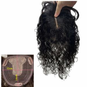 Toppers 12x14cm İnsan Saçları Kadınlar İçin Toppers Doğal Kıvırcık Dalgalı Klipsi Hafif saç dökülmesi hacmi için Beyaz Saç Non -Remy