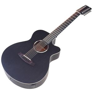 Gitar siyah renk 12 String Elektrikli Akustik Gitar Kesme Tasarımı 40 İnç Full Sapele Vücut Mat Folk Gitar