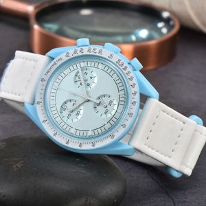 Moda gezegen moon watches erkek en iyi lüks marka su geçirmez spor kol saati kronograf deri kuvars saat relogio maskulino286b