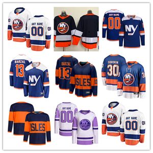 Yeni Custom York Islanders hokey formaları 29 Brock Nelson 40 Semyon Varlamov Kyle Palmieri Gabriel Jean Pageau Ryan Pulock Adam Pelech Samuel Bolduc Robert Bortuzzo