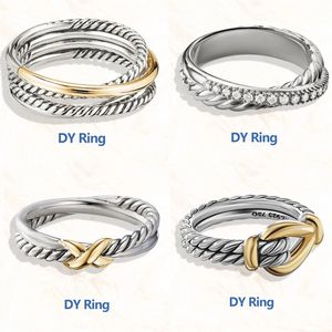 Avrupalı ​​ve Amerikalı tasarımcı 925 STERLING Gümüş İki Ton Lüks Takı Dy Marka Yüzük, Vintage David Diamond Ring, Düğün Hediyesi, Çapraz İnci Kadın