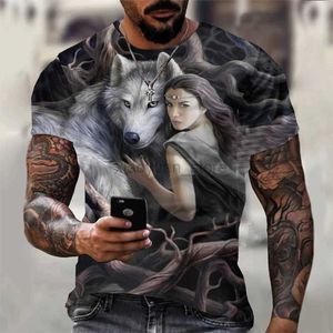 Мужские футболки с 3D-принтом волка, мужские летние негабаритные топы с короткими рукавами, свитера 2023, модная уличная мужская крутая одежда, дешевые футболки 240327