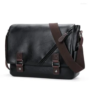 Сумка !Деловые мужские сумки-мессенджеры, портфель из искусственной кожи, мужская брендовая однотонная черная сумка через плечо, 2024