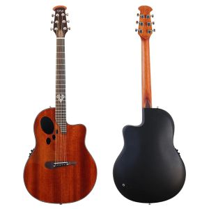 Гитара, электрическая акустическая гитара, 6 струн, модель Ovation с круглой спинкой, коричневая, 41-дюймовая акустическая гитара, дизайн в вырезе, электрическая народная гитара
