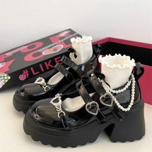 Pompalar Mary Janes Ayakkabıları Kadınlar İçin Pompalar Orta Topuk Platform Topuk Kawaii Lolita Moda Yuvarlak Toe Girls Okul Gotik Ücretsiz Nakliye