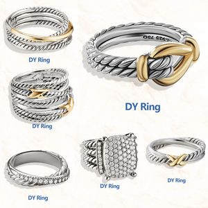 Avrupalı ​​ve Amerikalı tasarımcılar retro David Diamond Ring 925 STERLING Gümüş İki Ton Lüks Takı Dy Marka Yüzük Gentleman Düğün Hediyesi Çapraz İnci Kadın