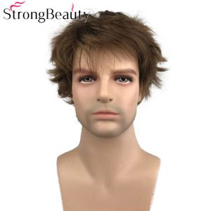 Peruklar strongbeauty kısa erkekler peruk katmanlı saç vücut dalgası peruk sentetik ısıya dayanıklı kapasız peruk