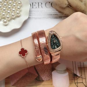 Bilek saatleri Rhinestone moda bayanlar olan kadınlar için benzersiz yılan şeklindeki saatler elmas bilezik bilek kız