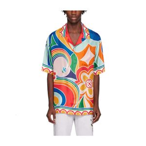 Кардиган Casablanca, рубашки со свободным воротником, рубашки с цветочным радужным принтом, шорты, пляжные рубашки с рукавами, Casablanc