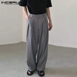 Мужские брюки, мужские прямые джоггеры, однотонные корейские уличные модные повседневные брюки 2024, свободные длинные брюки для отдыха S-5XL INCERUN