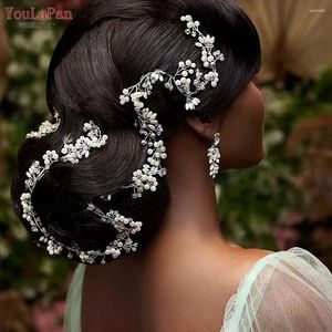 Başlıklar Youlapan Uzun Gelin Saç Vine Kristal İnci Parçası El yapımı düğün başlık aksesuarları Kadınlar HP406