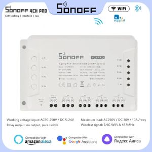 Управление Sonoff 4CH Pro R3 10A/Gang 4-канальный интеллектуальный переключатель Wi-Fi 433 МГц RF Дистанционный переключатель освещения Wi-Fi поддерживает 4 устройства, работает с Alexa