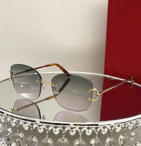 CT0032RS Randlose rahmenlose UV400-Sonnenbrille, Metallmaterial, Damen-Sonnenbrille, Gold, klare Linse, Markenqualität, Designer-Modebrille, quadratische Brille