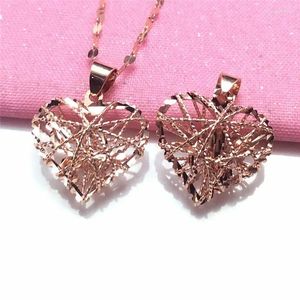Kolye kaplı 14k gül altın parıltılı anlamda kalp kolye zinciri kolye zarif romantik çift mücevher