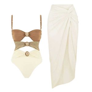 Mulheres Swimwear 2024 Alta Qualidade All-in-One Swimsuit Gold Buck Print Push Ups Womens Bikini Set Swimwear Perda de Peso Swimwear Beach Wear J240319
