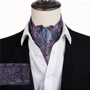 Bow Ties Ikepeibao Erkekler Lüks Mor Paisley Kontrol Edilmiş Cravat İpek Dot Çiçek Ascot Kendinden İngiliz Beyefendi Polyester Eşarp Kravat Toptan