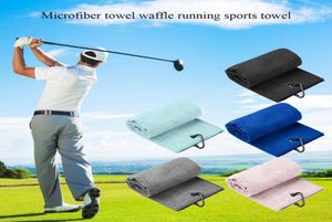 Katlanmış mikrofiber waffle golf havlu ile karabiner klips spor yoga yumuşak havlular4210260