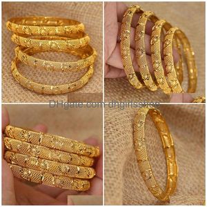 Bileklik 4pcslot 24K Dubai Kadınlar İçin Dubai Bangles Etiyopya Afrika Moda Altın Renk S Arabia Gelin Bilezik Mücevher Hediyeleri Dalgalanma Sütyen Dhigt